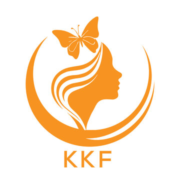 KKF Elegant Woman Beauty Logo with Butterfly. KKF Feminine Hair Salon Branding. KKF  Modern Beauty Icon.
