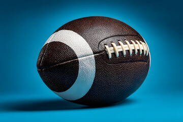Close-up of a rugby ball on a blue background