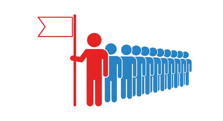 Leadership team icon vector illustration with red leader holding flag.