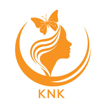 KNK Elegant Woman Beauty Logo with Butterfly. KNK Feminine Hair Salon Branding. KNK  Modern Beauty Icon.
