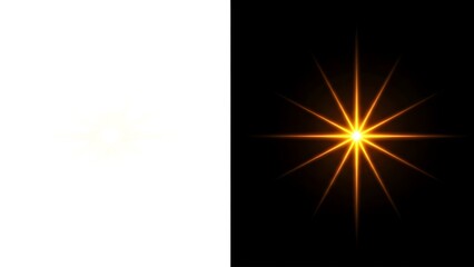 Bright orange starburst lens flare effect displayed on white and black background