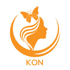 KON Elegant Woman Beauty Logo with Butterfly. KON Feminine Hair Salon Branding. KON  Modern Beauty Icon.  © MdMosharraf