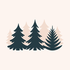 Obraz premium Minimalist dark green evergreen trees silhouette on light background