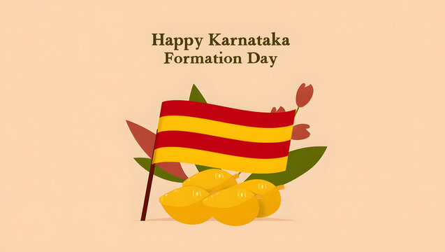 Happy karnataka formation day with flag and fruits illustration