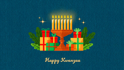 Happy kwanzaa celebration with kinara and gifts
