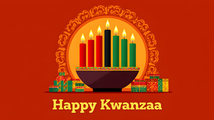 Happy kwanzaa celebration with kinara and gifts