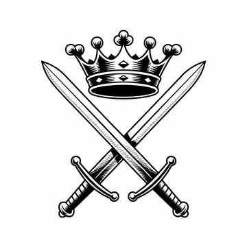 Royal crown and crossed swords emblem symbol of power and authority