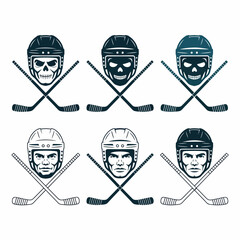 Hockey skull and player helmets with crossed sticks set