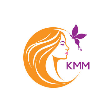 KMM Elegant Woman Beauty Logo. KMM Butterfly &ndash; Feminine Salon, Spa & Cosmetic. KMM Branding Icon.
