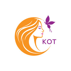 KOT Elegant Beauty Woman Logo. KOT with Butterfly  Salon & Spa Branding.  KOT Luxury Beauty Icon Design.
