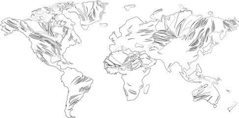 vector illustration of a world map made by various hand drawn abstarct geometric lines.