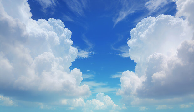 Clear Blue Sky with Fluffy Clouds Generative AI

