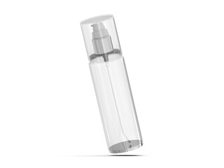Transparent cosmetic airless pump container packaging isolated on white background. Realistic clean mockup. 3d illustration