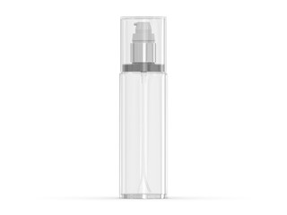 Transparent cosmetic airless pump container packaging isolated on white background. Realistic clean mockup. 3d illustration