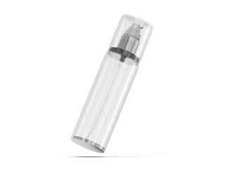 Transparent cosmetic airless pump container packaging isolated on white background. Realistic clean mockup. 3d illustration