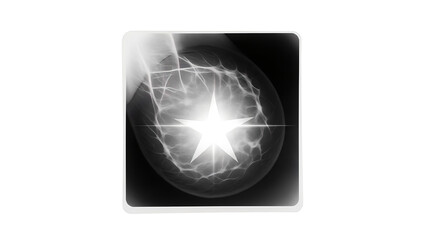 An abstract representation of a starburst within a dark rounded frame