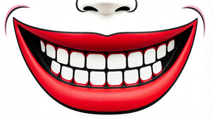 A brightly colored exaggerated smile with white teeth and red lips