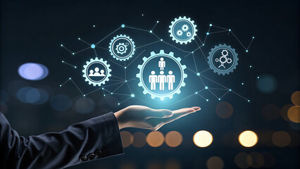 Hand presenting human resources management and recruitment concept