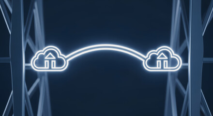 An illuminated illustration showing Cloud connectivity represents the modern interconnectedness of data centers. Representing a bridge between the digital world, and the power of cloud computing.