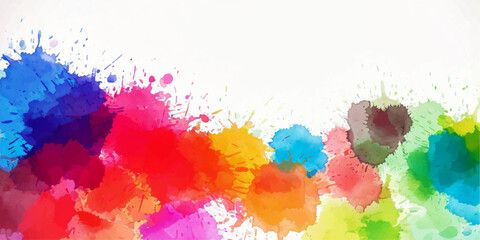 Vibrant watercolor paint splashes border on white background.
