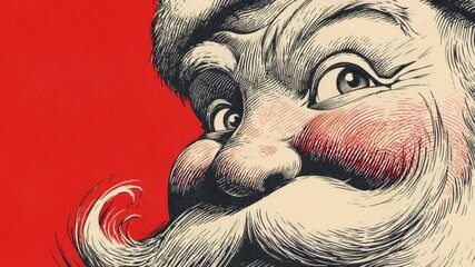 Retro santa art style, christmas, classic retro santa figure with expressive eyes and curved lines, hand-drawn nostalgic illustration style, cozy festive tone