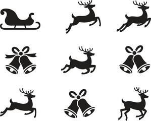 Reindeer and Sleigh Icons: Stylized Christmas Reindeer and Sleigh Design for Holiday Season