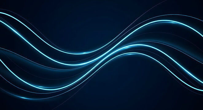 Abstract Blue Light Trails on Dark Background - Modern Technology Concept