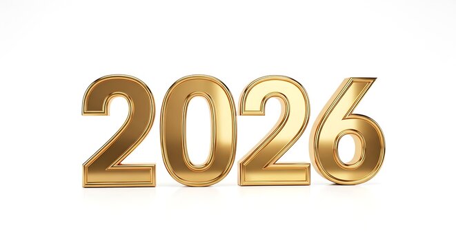Golden 2026 Year Number on White Background.