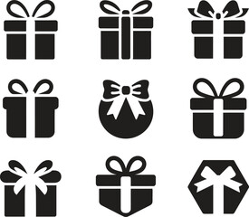 Gift Box Vector Icons: Stylish Presents with Bows for Holiday Celebrations