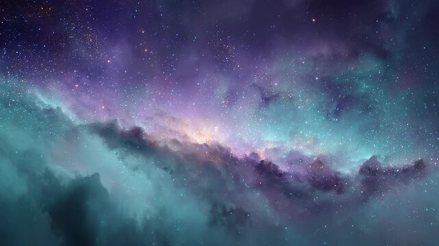 A celestial panorama of galaxy clouds and nebula light in the space of the infinite cosmos, stars scattering across the universe, science mapping the wonders of our galaxy and cosmos.
