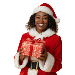 Cheerful Woman with Christmas Gift Box
