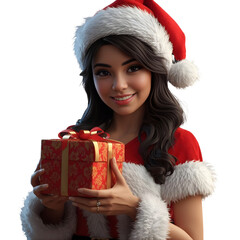 Smiling Woman in Santa Hat Holding Christmas Presents