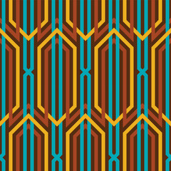 BROWN VECTOR SEAMLESS BACKGROUND WITH COLORFUL RETRO ART DECO PATTERN