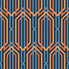 BLUE VECTOR SEAMLESS BACKGROUND WITH COLORFUL RETRO ART DECO PATTERN