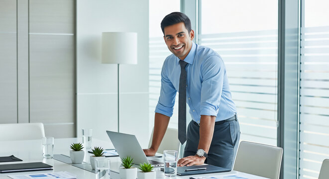 Young indian male corporate employee standing confidently - Powered by Adobe