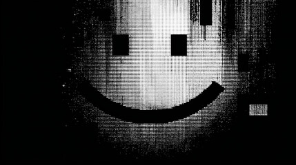 Monochrome Pixel Smiley Deconstructed: 1-Bit Dithered Face Artwork for Digital Design