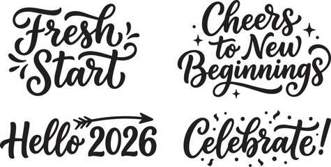 Hand-drawn New Year quotes typography set, black lettering vector phrases © Nopal