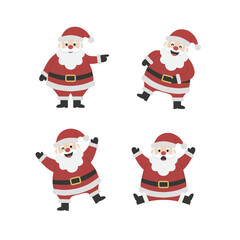 Set of Four Cute Santa Claus Poses Vector Illustration. Cartoon Father Christmas Character Collection for Holiday Design. Merry Christmas and Festive Icons. Design 3