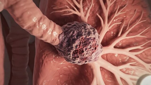 Medical animation of lung cancer treatment with a medical device.
