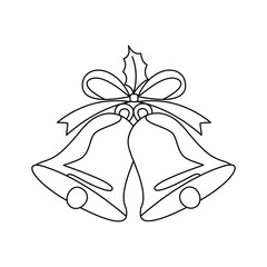 Simple Christmas Bells with Ribbon Bow Line Art Illustration