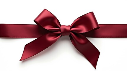 Red Satin Ribbon Bow on White Background