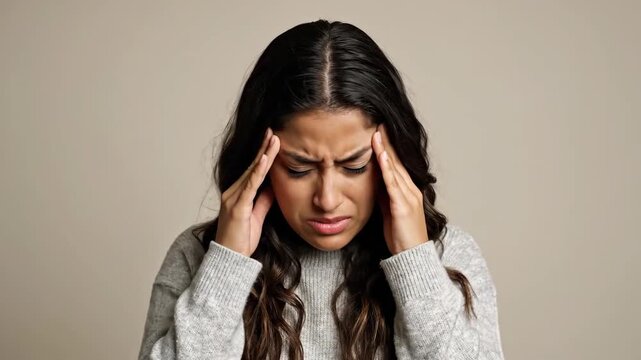 Woman Experiencing A Severe Headache Illustrates Pain and Physical Discomfort