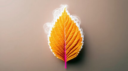 Autumn Leaf with Smoke Effect on Beige Background