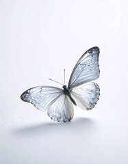 Delicate butterfly with pale, translucent wings on a pristine white background