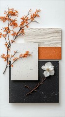 Autumnal Branch and Floral Elements on Textured Surfaces