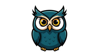 Fototapeta premium Cute cartoon owl with big eyes and sharp ears looking forward.