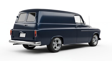 Classic blue delivery van isolated on white background with copy space