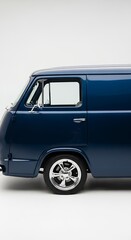 Classic blue van profile view on white background transportation