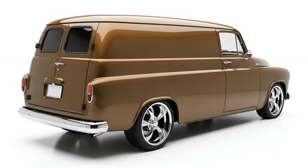 Classic brown delivery van isolated on white background