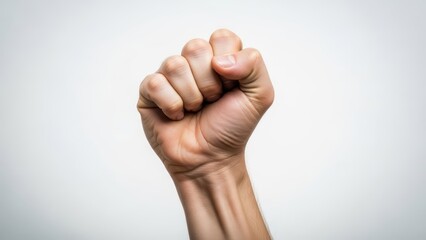 Close-up of clenched fist against white background expressing determination
